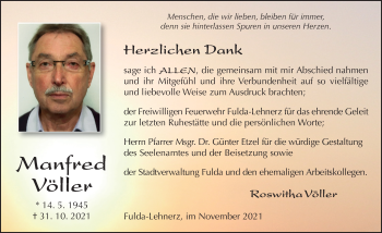 Traueranzeige von Manfred Völler von FZ
