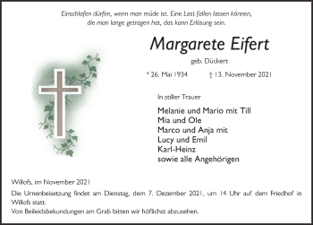Traueranzeige von Margarete Eifert von FZ