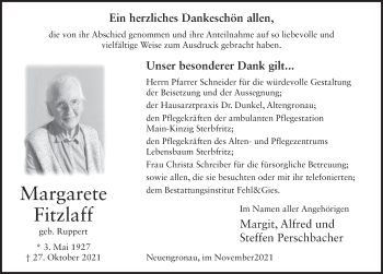 Traueranzeige von Margarete Fitzlaff von FZ