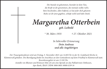Traueranzeige von Margaretha Otterbein von FZ