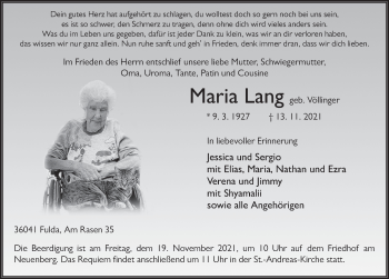 Traueranzeige von Maria Lang von FZ