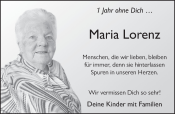 Traueranzeige von Maria Lorenz von FZ