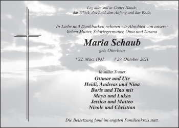 Traueranzeige von Maria Schaub von FZ
