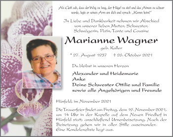 Traueranzeige von Marianne Wagner von FZ