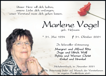 Traueranzeige von Marlene Vogel von FZ