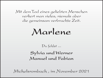 Traueranzeige von Marlene Vogel von FZ