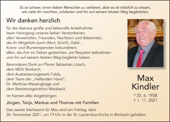 Traueranzeige von Max Kindler von FZ