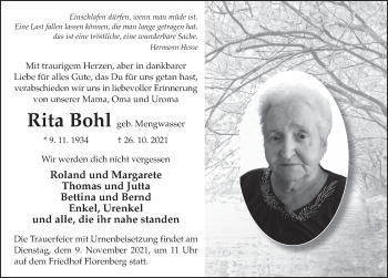 Traueranzeige von Rita Bohl von FZ