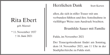 Traueranzeige von Rita Ebert von FZ