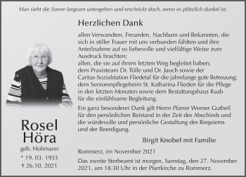 Traueranzeige von Rosel Höra von FZ