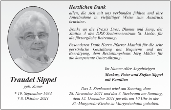 Traueranzeige von Traudel Sippel von FZ