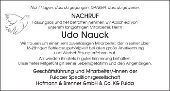 Traueranzeige von Udo Nauck von FZ