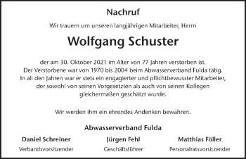 Traueranzeige von Wolfgang Schuster von FZ
