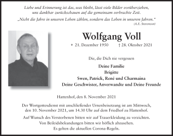 Traueranzeige von Wolfgang Voll von FZ