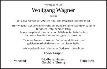 Traueranzeige von Wolfgang Wagner von FZ