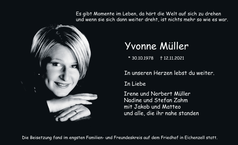  Traueranzeige für Yvonne Müller vom 29.11.2021 aus FZ