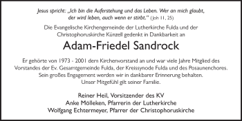 Traueranzeige von Adam-Friedel Sandrock von FZ