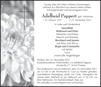 Traueranzeige von Adelheid Pappert von FZ