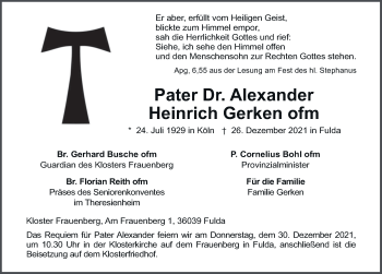 Traueranzeige von Alexander Heinrich Gerken von FZ