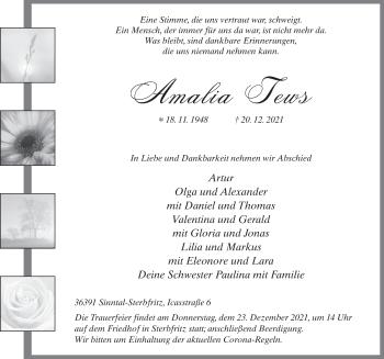 Traueranzeige von Amalia Tews von FZ
