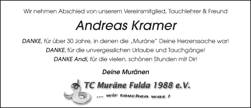  Traueranzeige für Andreas Kramer vom 08.12.2021 aus FZ