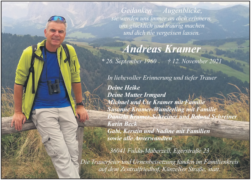  Traueranzeige für Andreas Kramer vom 08.12.2021 aus FZ