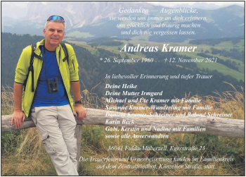 Traueranzeige von Andreas Kramer von FZ