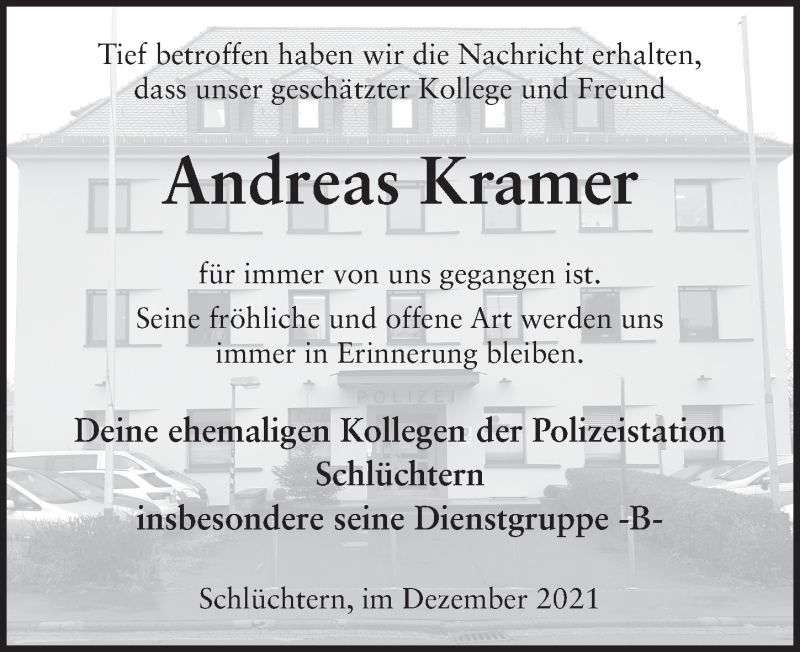  Traueranzeige für Andreas Kramer vom 14.12.2021 aus FZ