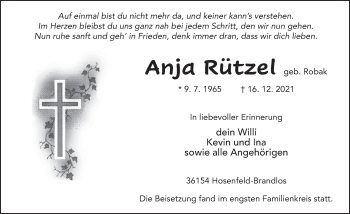 Traueranzeige von Anja Rützel von FZ