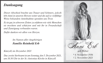 Traueranzeige von Anni Erb von FZ