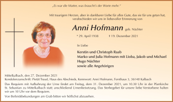 Traueranzeige von Anni Hofmann von FZ