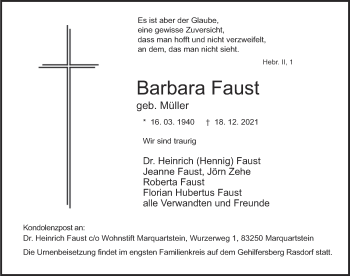 Traueranzeige von Barbara Faust von FZ