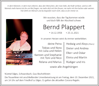 Traueranzeige von Bernd Plappert von FZ