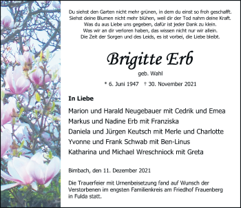 Traueranzeige von Brigitte Erb von FZ
