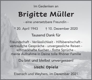 Traueranzeige von Brigitte Müller von FZ