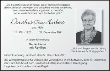 Traueranzeige von Dorothea Herbert von FZ