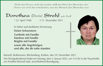 Traueranzeige von Dorothea Strehl von FZ