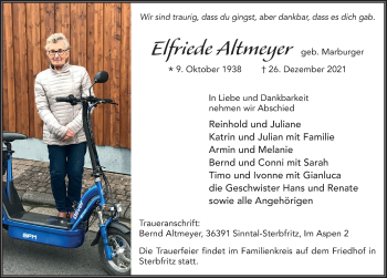 Traueranzeige von Elfriede Altmeyer von FZ