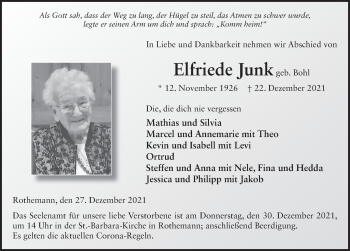 Traueranzeige von Elfriede Junk von FZ