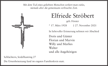 Traueranzeige von Elfriede Ströbert von FZ