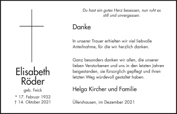 Traueranzeige von Elisabeth Röder von FZ