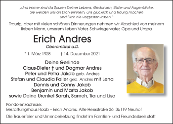 Traueranzeige von Erich Andres von FZ