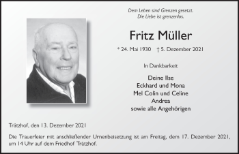 Traueranzeige von Fritz Müller von FZ