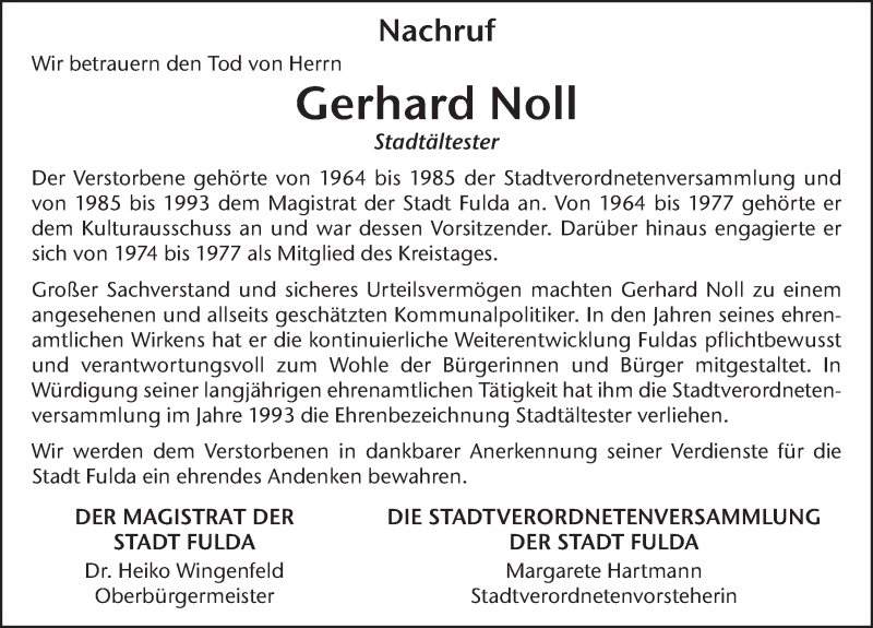  Traueranzeige für Gerhard Noll vom 18.12.2021 aus FZ