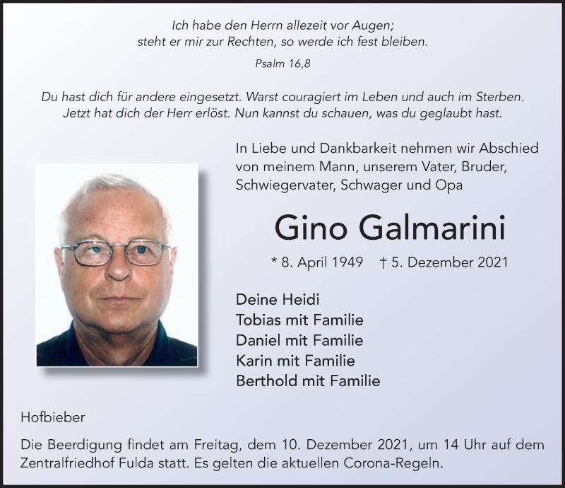  Traueranzeige für Gino Galmarini vom 08.12.2021 aus FZ