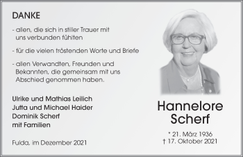 Traueranzeige von Hannelore Scherf von FZ