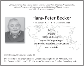 Traueranzeige von Hans-Peter Becker von FZ