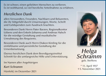 Traueranzeige von Helga Schramm von FZ