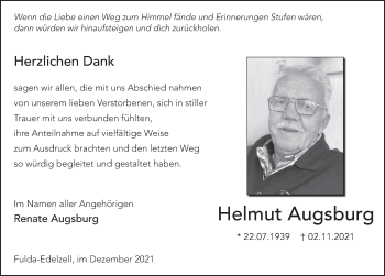 Traueranzeige von Helmut Augsburg von FZ