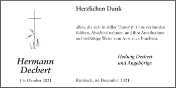 Traueranzeige von Hermann Dechert von FZ